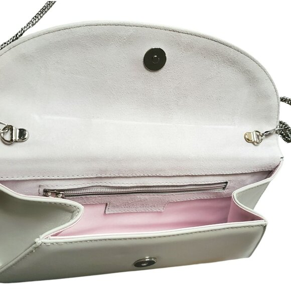 Sole Bliss Envelope Clutch Crossbody Purse Bag Jenna Gray Leather Chain Strap - Picture 5 of 16